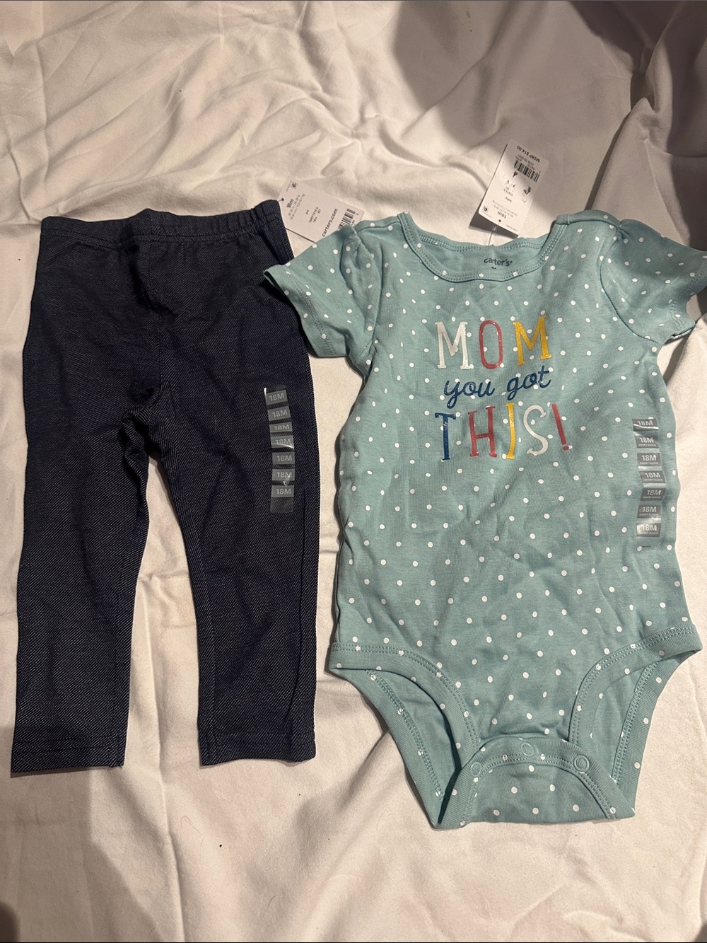 Carter's Teal Polka Dot Bodysuit with Navy Leggings